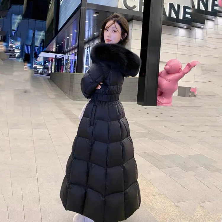 2025年冬装大毛领女士收腰显瘦棉袄气质百搭长款加厚韩系棉服外套