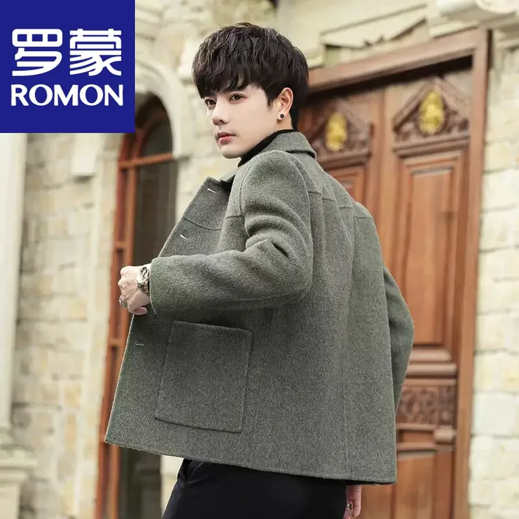 罗蒙男士羊绒双面呢子夹克外套秋冬季韩版修身羊毛妮子大衣短