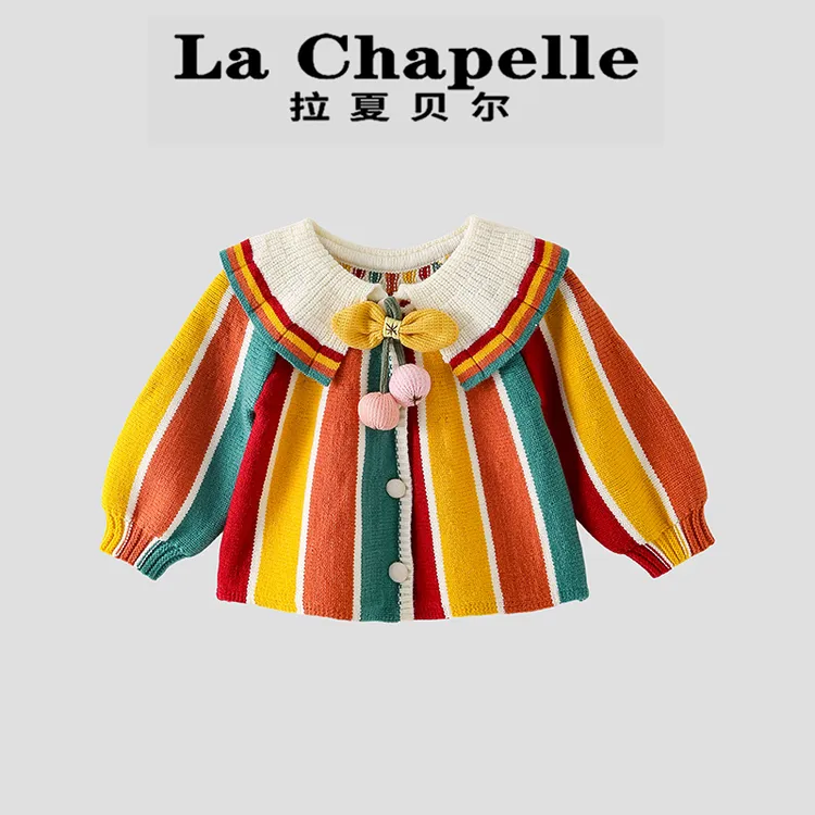 La Chapelle【拉夏贝尔】秋季新款韩系儿童彩色条纹针织衫LA1505