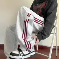 休闲卫裤男春秋季新款条纹运动裤青少年阔腿宽松拖地裤直筒长裤子