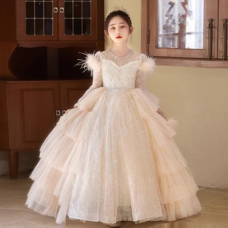 女童礼服花童婚礼小女孩儿童生日宴公主蓬蓬裙小主持人钢琴演出服