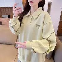 卫衣女春秋季新款宽松遮肉polo领设计套头百搭减龄显瘦长袖上衣潮