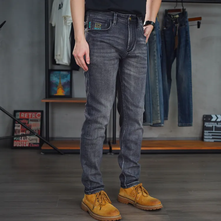 DH81075秋冬四面弹力黑灰色男士牛仔裤时尚百搭修身小直筒潮流