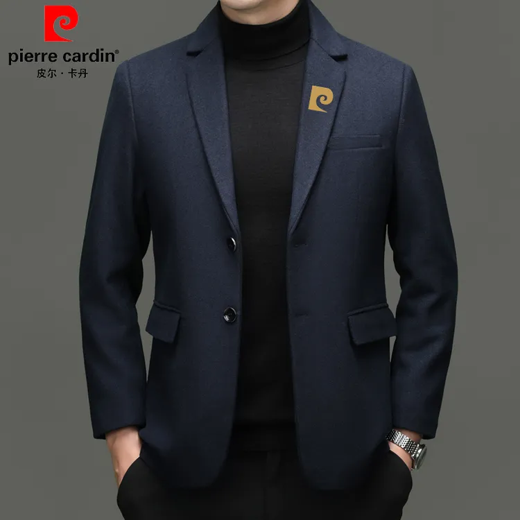 皮尔卡丹秋冬季新款男士高档商务休闲羊毛西服中年单西装便服外套