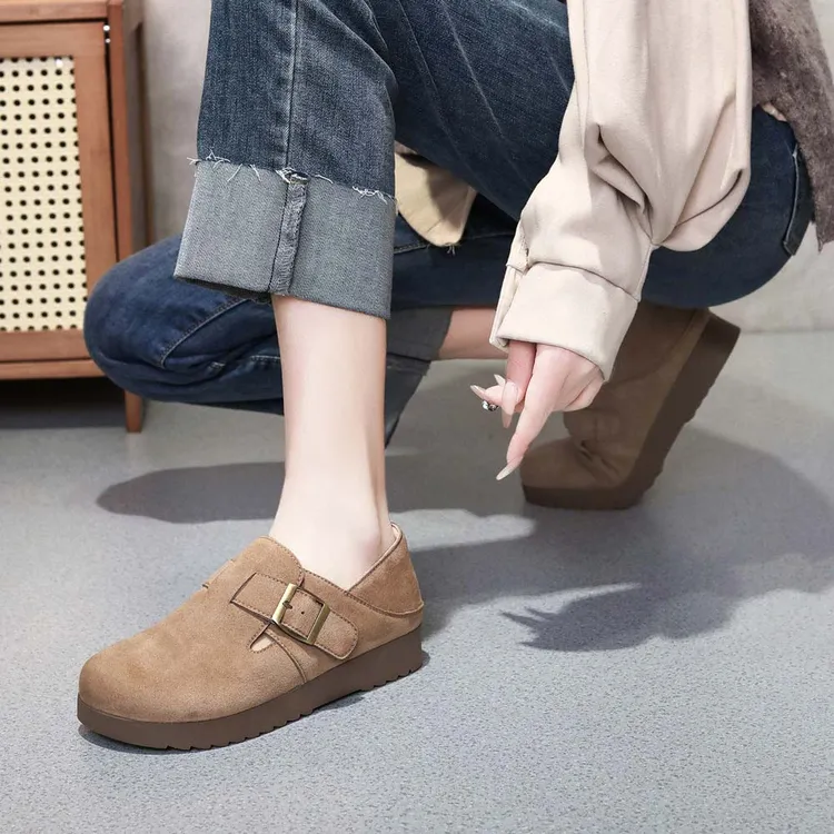 勃肯鞋女2025春季新款复古软底加绒勃肯懒人鞋女休闲单鞋全包厚底