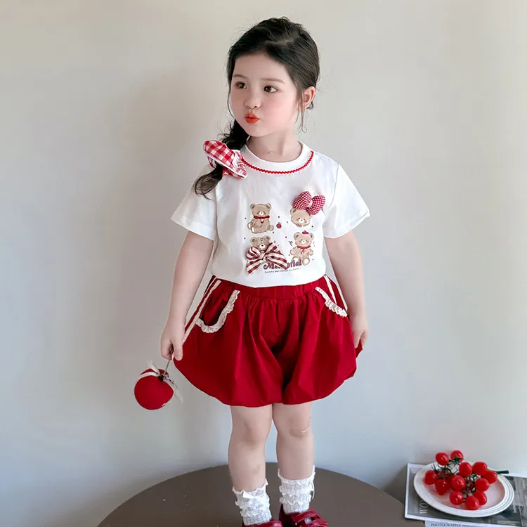 女童夏装套装儿童2025新款炸街可爱网红短袖T恤宝宝薄款花苞短裤