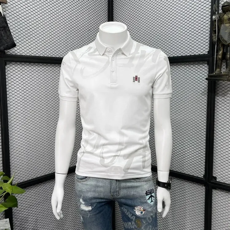 男新款潮牌百搭翻领T恤夏季高端潮流修身帅气短袖男polo衫半袖