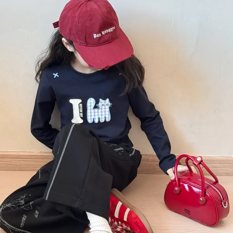 女童卡通T恤套装2025新款小女孩秋季韩系长袖上衣儿童时髦运动裤9