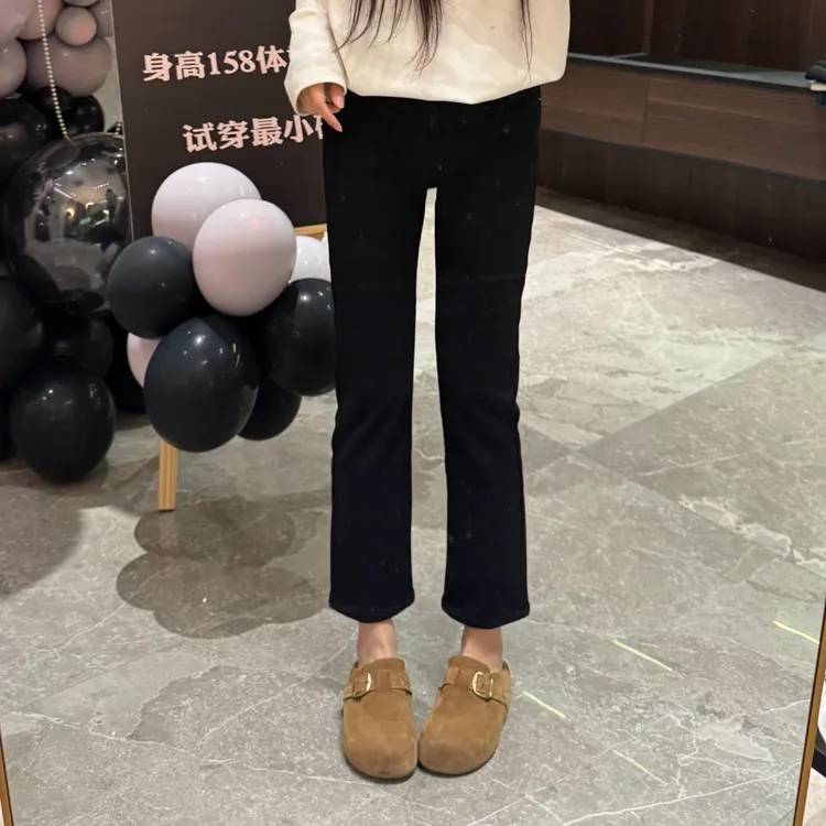 宿慕/SUMU冬季新款纽扣装饰加绒加厚烟管牛仔裤保暖牛仔裤33029