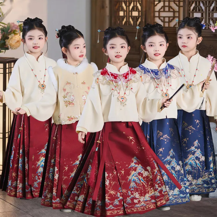 新款女童马面裙套装秋冬款中国风汉服古装母女唐装冬季拜年服 