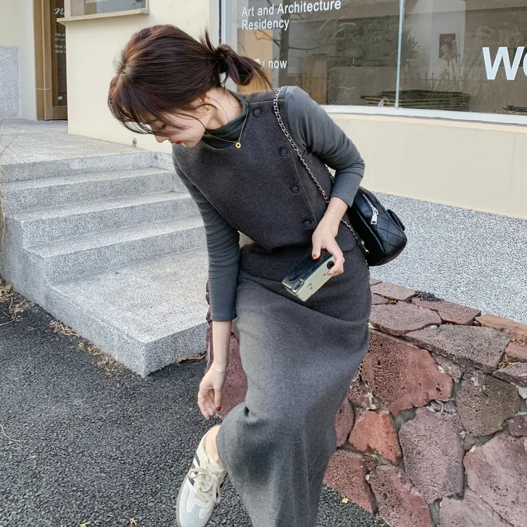 气质慵懒风休闲显瘦套装女秋季新款高级感马甲打底半身裙三件套