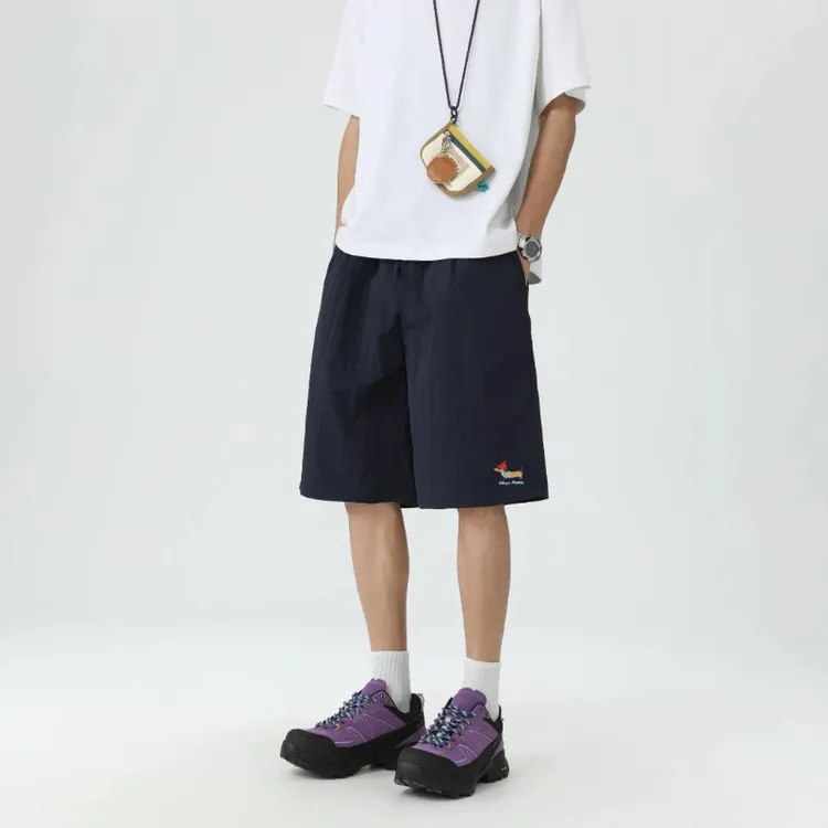 腊肠小狗刺绣速干短裤男夏季运动防水透气五分裤宽松百搭情侣中裤