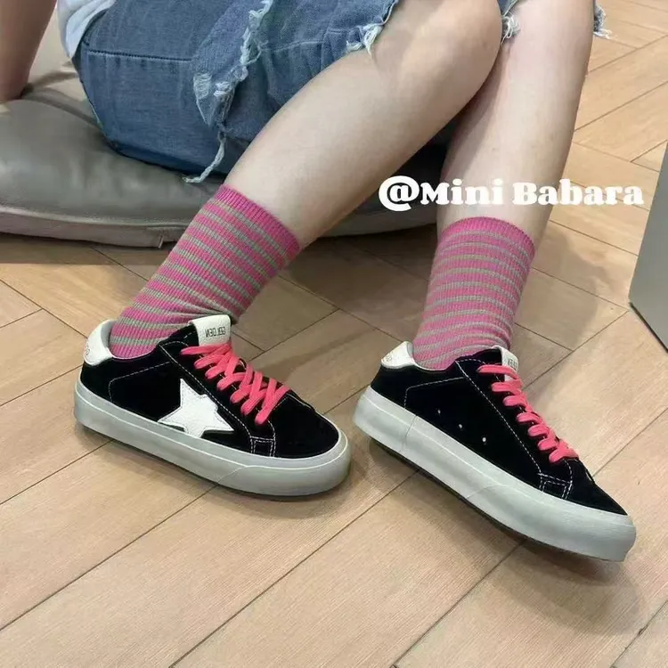 韩版东大门磨砂皮星星厚底小脏鞋2025秋季新款黑粉色辣妹风百搭鞋