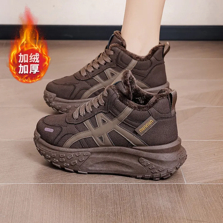 2025年冬季新款棉鞋女鞋ins加绒休闲运动鞋防滑舒适高帮鞋女鞋