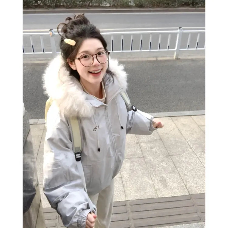 冬季派克棉服女款2025新款工装宽松学生连帽棉袄露思明星同款外套