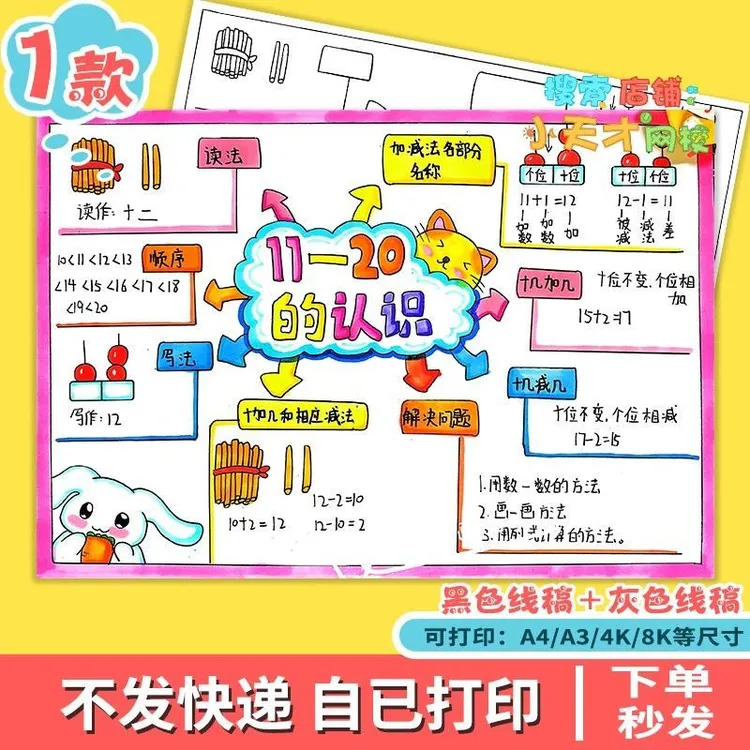 11-20各数的认识思维导图数学一年级上册第六单手抄报读书卡c584