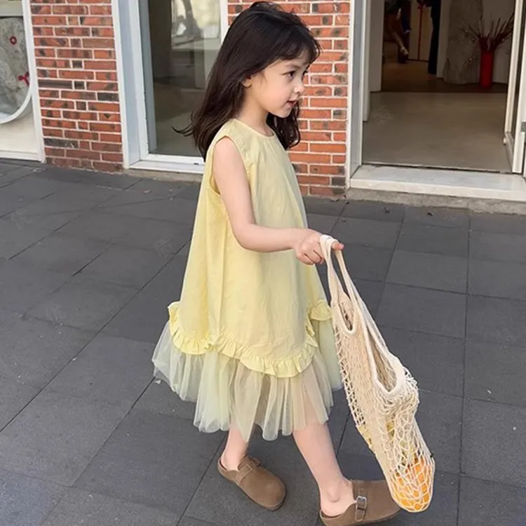 巴拉开门女童连衣裙夏季2025新款洋气儿童甜美无袖花边裙小女孩