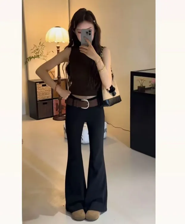 高腰显瘦微喇裤女2025秋季休闲百搭长裤网红辣妹纯色【送腰带】521#