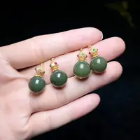 石惑珠宝%和田玉圆珠约12mm耳钩~多样性发一