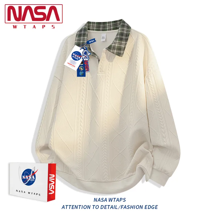 NASA WTAPS新款潮牌提花翻领卫衣男生春秋季宽松大码休闲长袖上衣