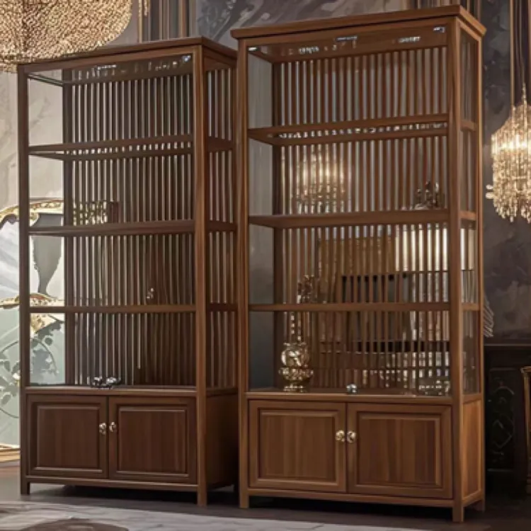 榆木玻璃展示柜紫砂玉器茶叶茶具展柜带灯锁博古架玻璃门