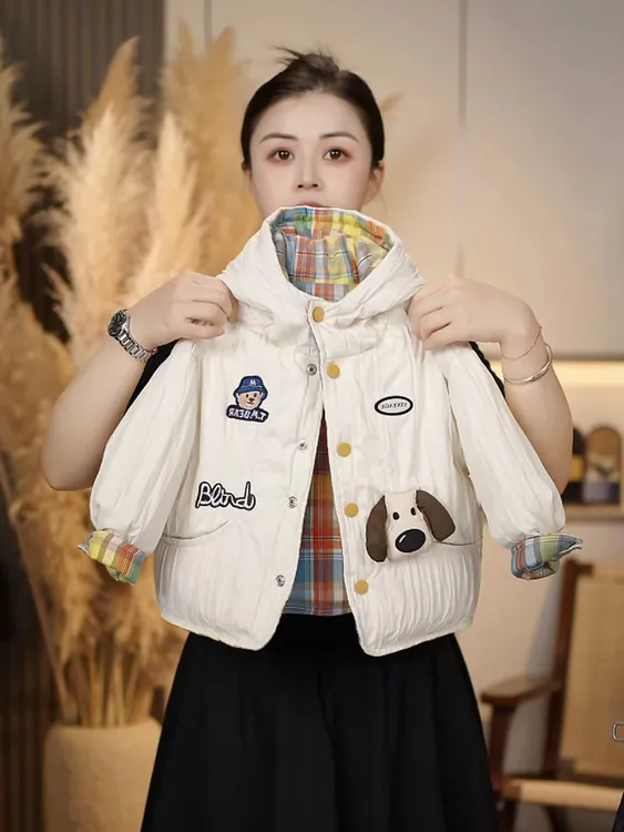 2025冬季新款儿童男女童韩版宽松百搭休闲撞色格子棉服两面穿外套