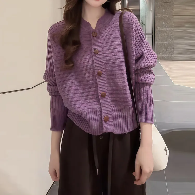 圆领秋季温柔风针织开衫2025新款法式潮流女装休闲风宽松上衣外套