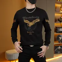秋冬季轻奢潮流时尚大版刺绣个性痞帅百搭老鹰男士款修身圆领长袖