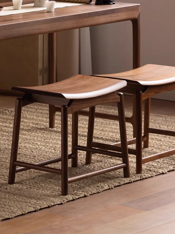 实木凳子黑胡桃色新中式元宝凳化妆凳换鞋凳家用板凳餐凳马鞍凳