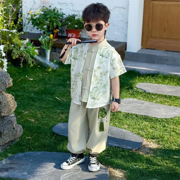 儿童男童短袖套装夏季中国风汉服2025新款新中式唐装薄款夏天夏装