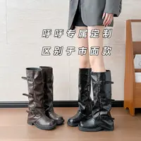复古裤管靴女2025秋冬新款厚底高筒骑士靴子大筒围显瘦堆堆长筒靴