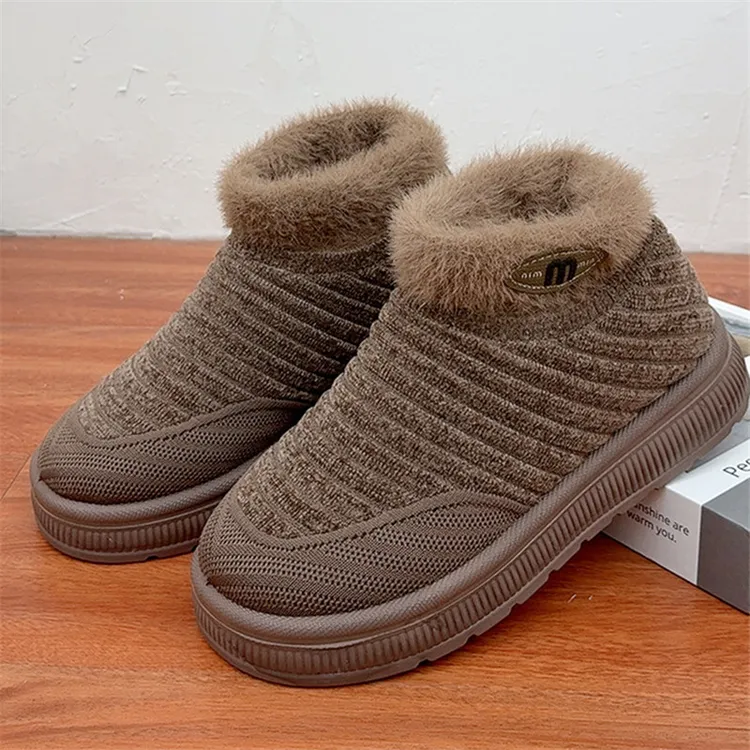 老北京布鞋冬季新款加绒保暖一脚蹬妈妈鞋厚底外穿防滑软底毛毛鞋