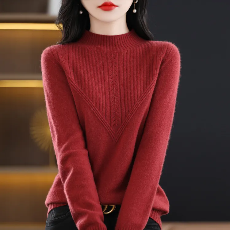 正品哥弟新款秋冬圆领纯色羊毛针织衫洋气螺纹百搭通勤毛衣打底衫