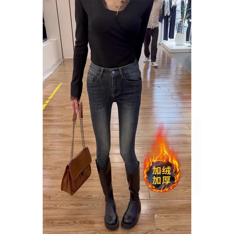 美式复古辣妹紧身高腰显瘦铅笔牛仔裤女秋冬新款时尚百搭小脚裤子