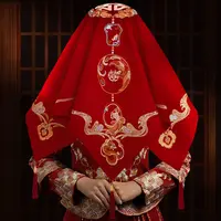 结婚红盖头中式婚礼新款新娘刺绣头巾陪嫁纱头饰婚庆用品婚房布置