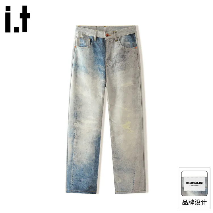 it:CHOCOOLATE早秋美式水洗拼接牛仔裤男士2025设计感潮牌裤子