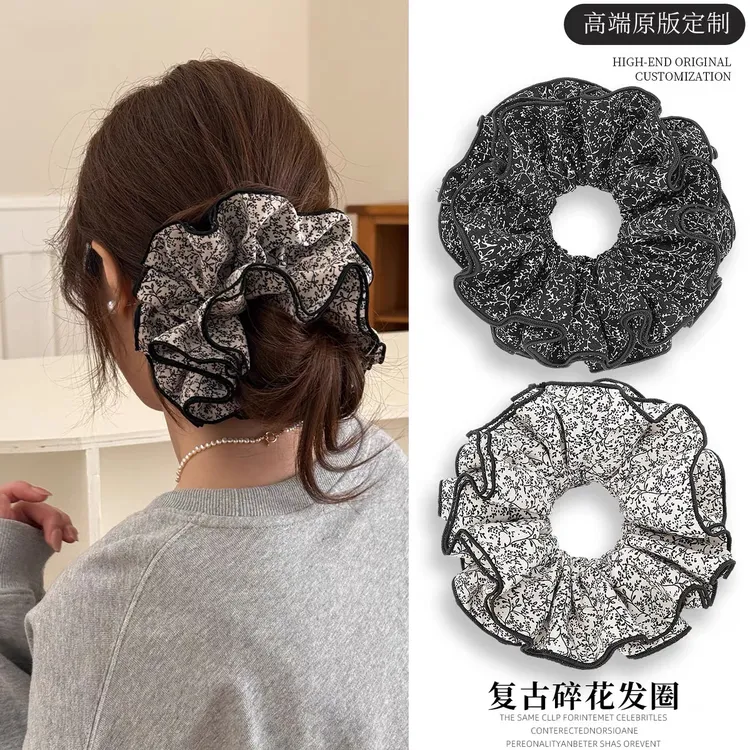 复古文艺少女ins风碎花木耳边肥肠圈韩国显发量扎发褶皱头绳发圈