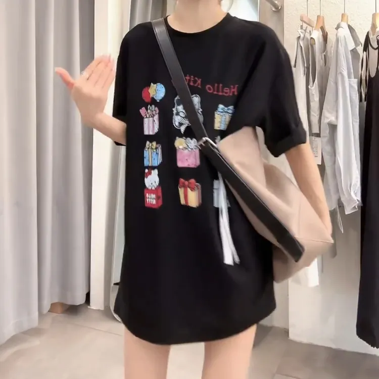 2025新款百搭韩系印花蝴蝶结短袖T恤LK2503347