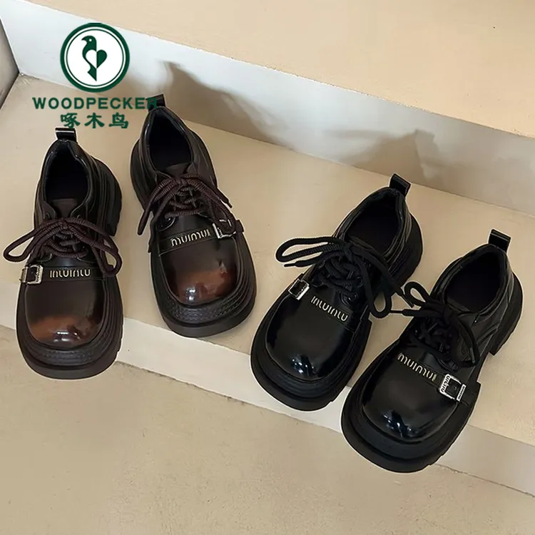 啄木鸟英伦风乐福鞋女2025年春季新款丑萌大头鞋增高时尚百搭单鞋