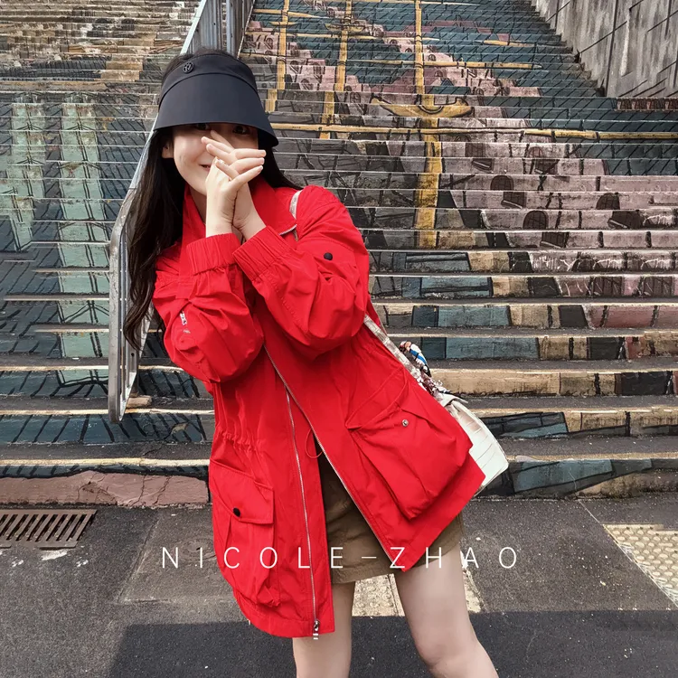 5NWT015【火烈鸟】【贵姐NICOLE】进口面料旅行户外穿搭设计防水外套