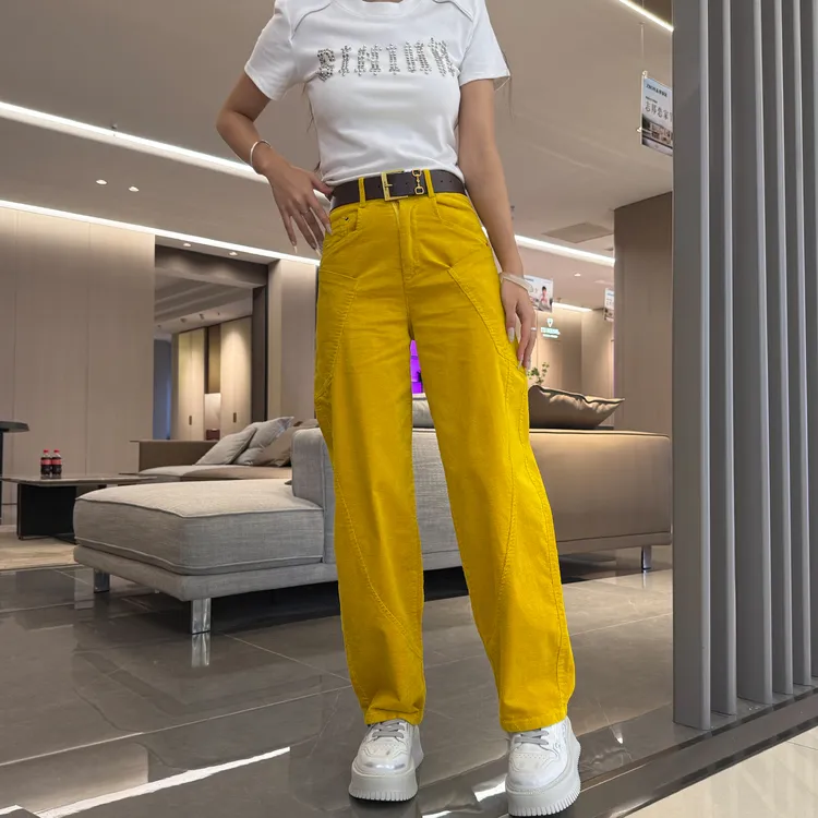 韩版正品灯芯绒弯刀裤女士休闲秋冬厚料高腰宽松显瘦时尚阔腿长裤