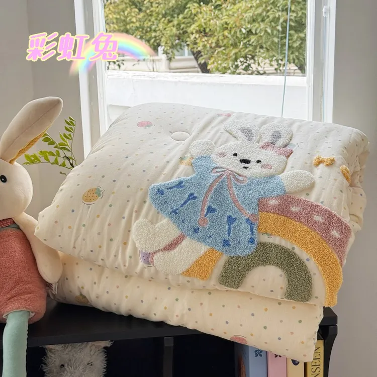 全棉双层纱毛巾绣夏被夏凉被春秋被被子被芯A类母婴儿童四季被