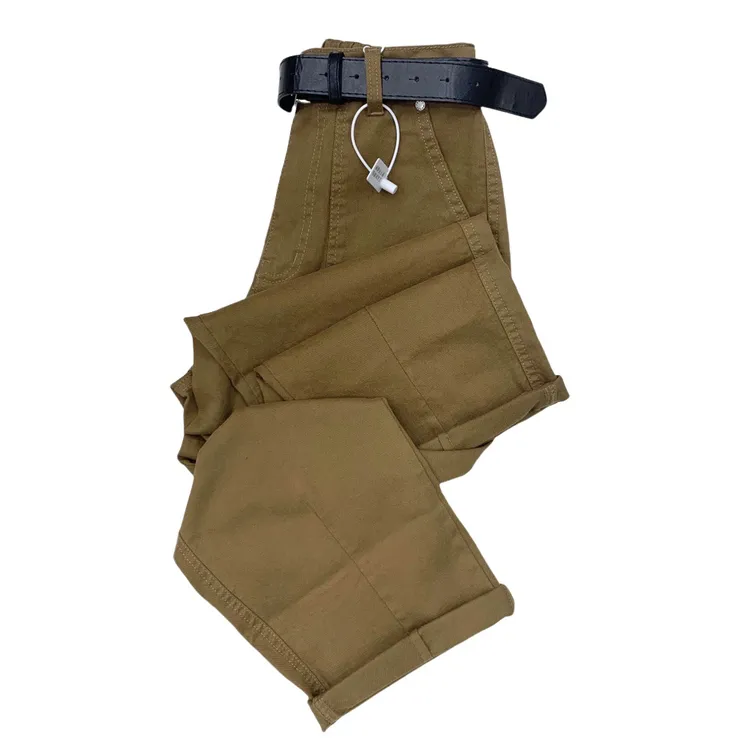 T99001早秋新款后兜口袋刺绣半松紧腰九分牛仔裤（带腰带样式随机）