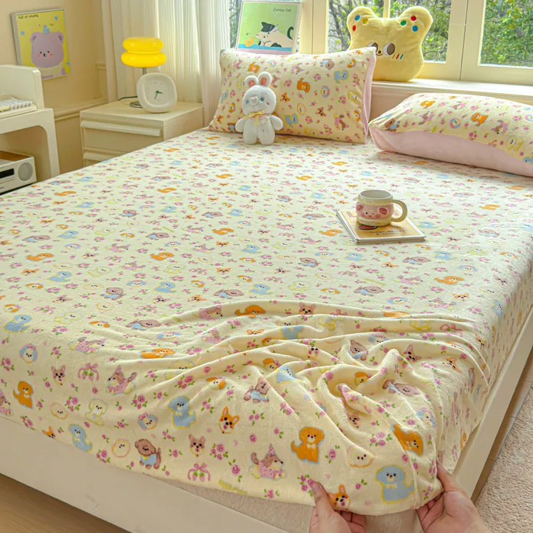 秋冬新款牛奶绒床笠单件加厚加绒保暖防滑床单宿舍床罩床垫保护套