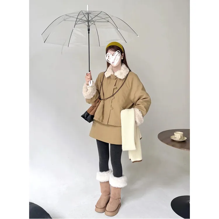 【抹茶奶昔】冬季新款工装翻领加厚夹克服外套短裙两件套装