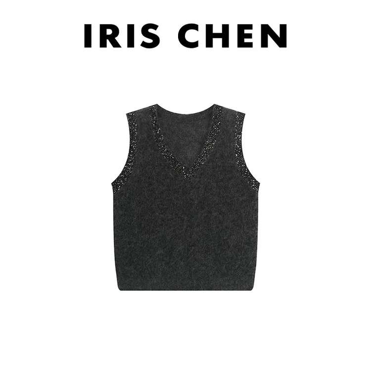 IRIS CHEN 克拉恋人 2025秋“超幼马海毛”羊毛亮片针织马甲25MJ849