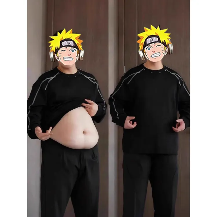 黑色美式重磅圆领卫衣男款加绒微胖穿搭长袖t恤秋季显瘦打底小衫