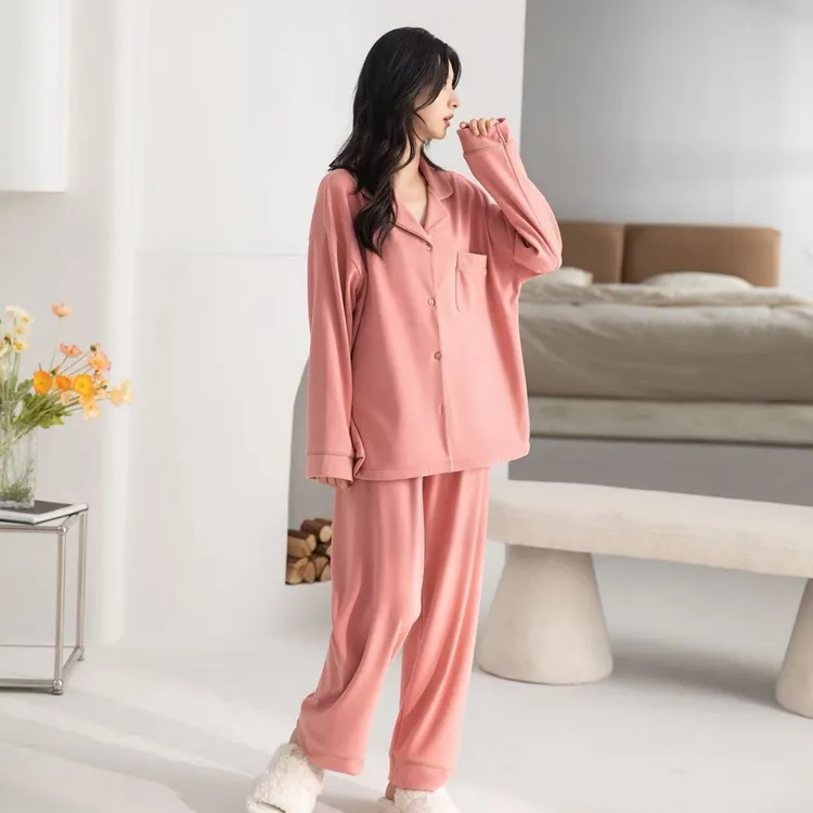 睡衣秋冬季韩版德绒宽松冬款家居服套装两件套简约HZ