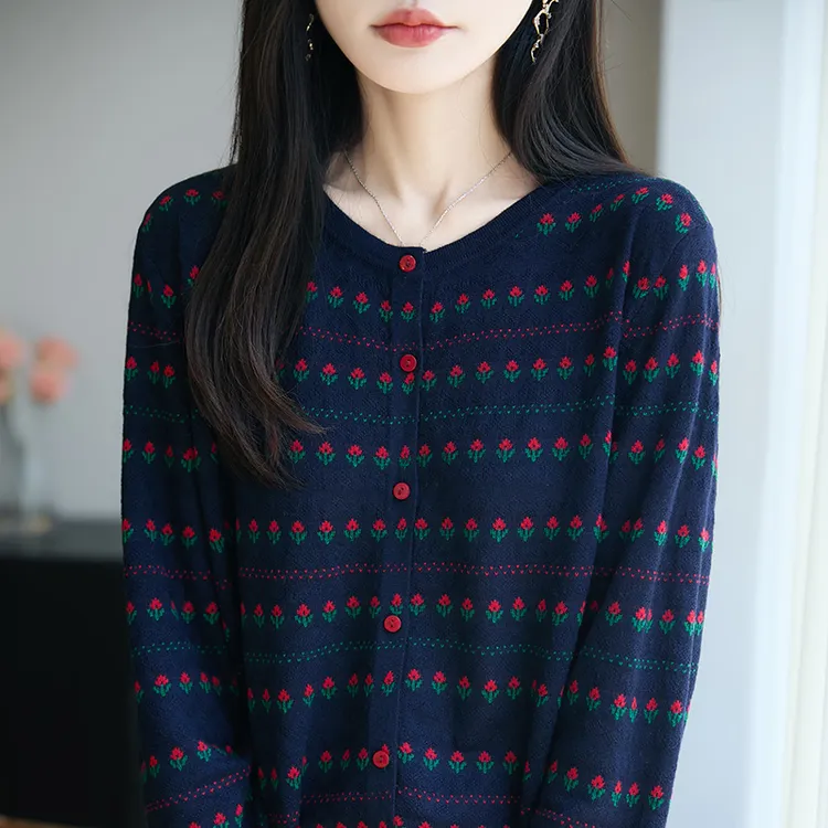 大码女装哥弟阿玛施正品条纹羊毛针织衫开衫早秋薄款外搭毛衣上衣