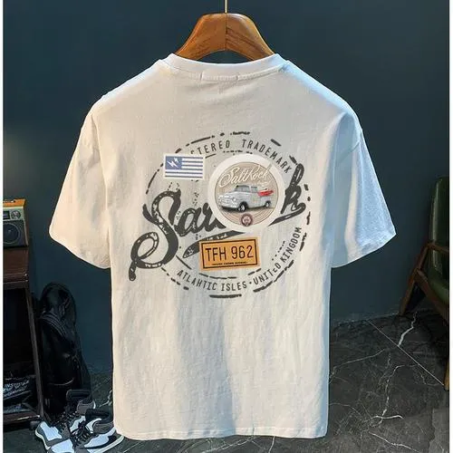 夏季圆领男士夏季吸汗印花T恤男装休闲多巴胺穿搭男装潮流半袖男